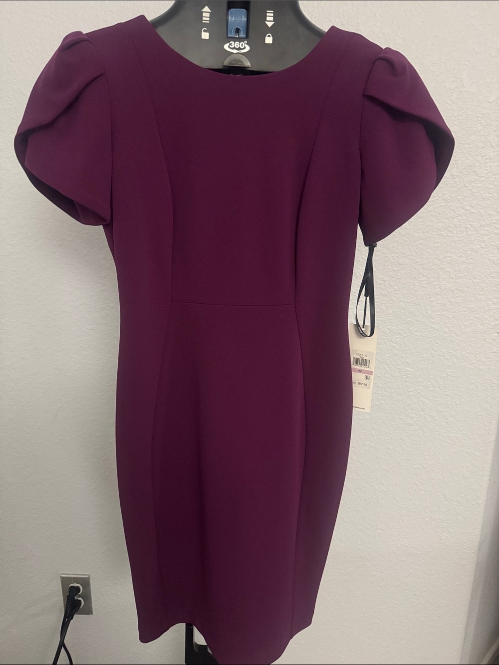 Calvin Klein Plum Puff-Sleeve Midi Dress